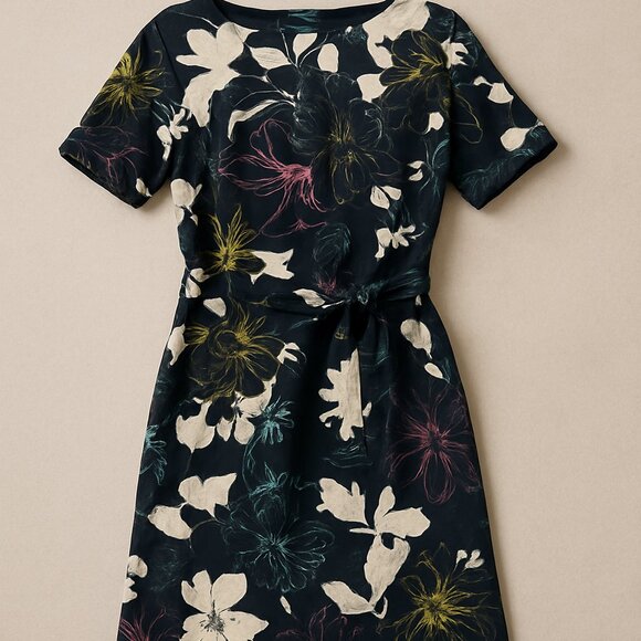 French Connection Floral Neon Midi Dress SZ6 Bodycon Short Sleeve Zip Back Chic - Picture 2 of 9